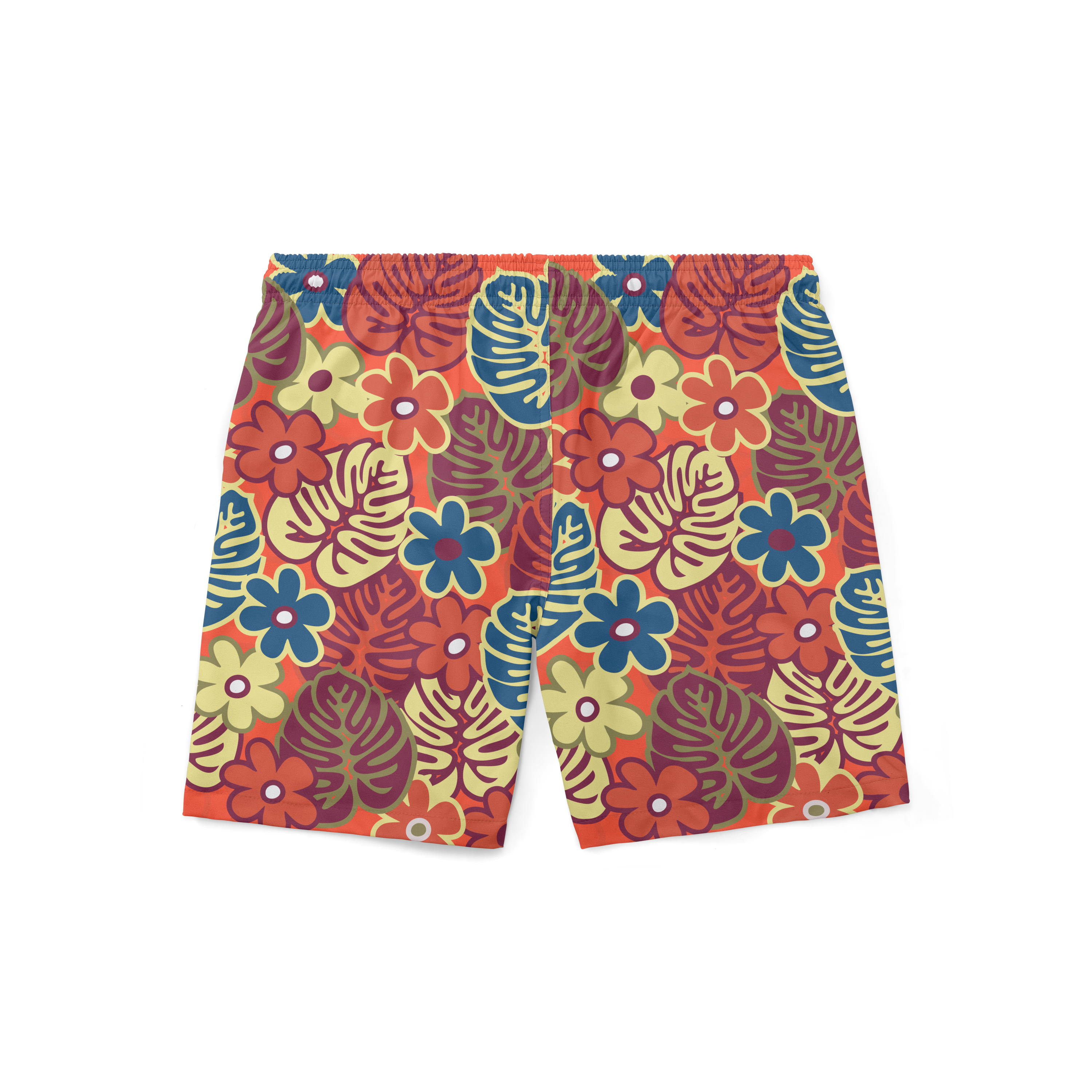 Swim Trunks w/ Lining - Retro Apricot Floral